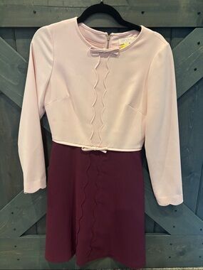 Ted Baker Pink and Burgundy Scallop-Trim Long Sleeve Dress